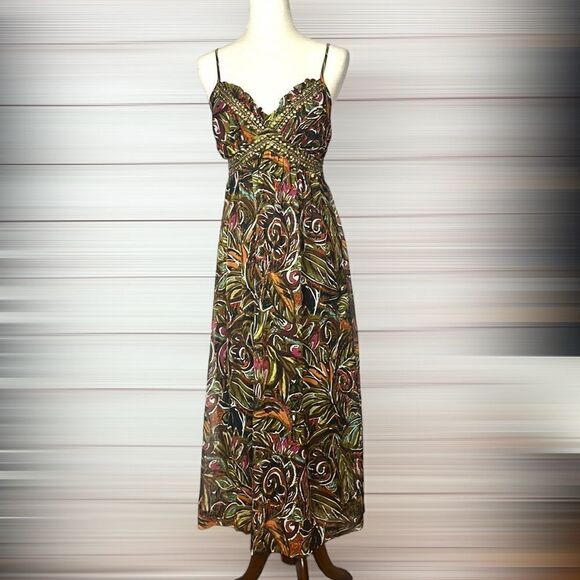 Chelsea & Theodore Embellished Spaghetti Strap Boho Maxi Dress  US 4 - Picture 3 of 15